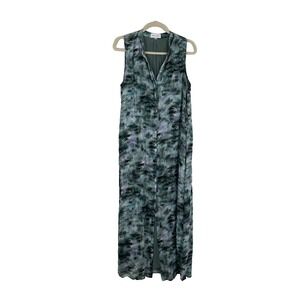 Bella Dahl Womens Pleated Button Up Tank Midi Dress Tie Dye Boho Hippie Size M